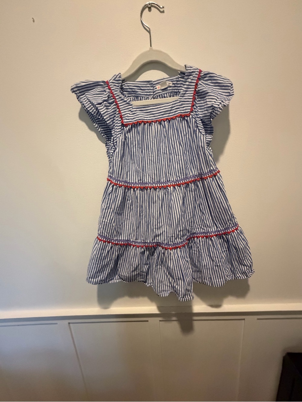 J.Crew Crewcuts Girls Blue White Striped Ric Rac Dress Size 6